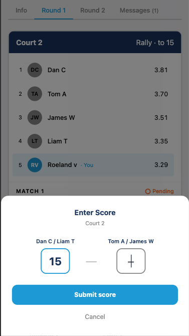 Screenshot scoring modal
